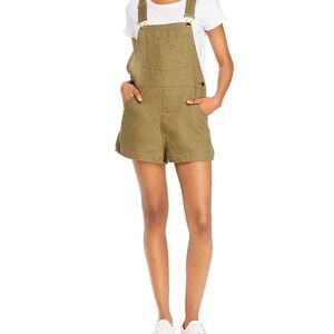 WeWoreWhat Olive Green Short Linen Overalls